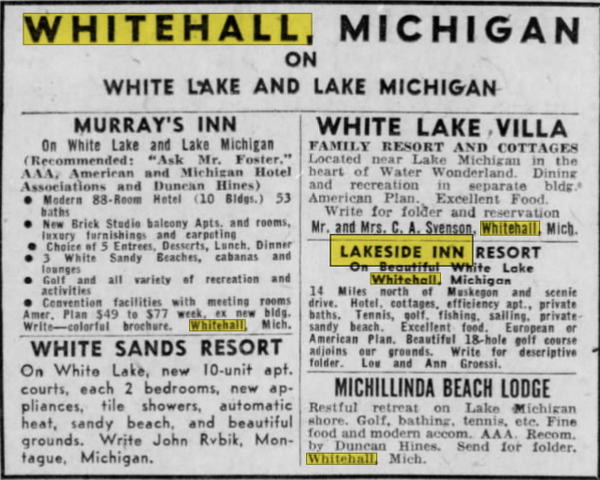 Lakeside Inn - 1957 Ad